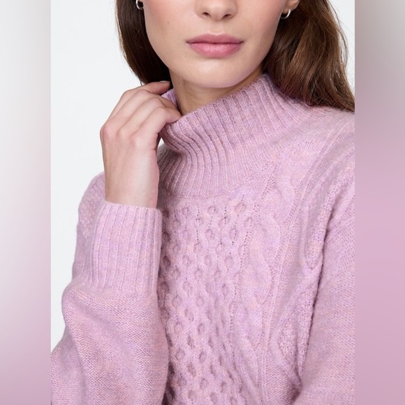 New GAP Airy Oversized Cable-Knit Mockneck Sweater Purple Rain XS Preppy Luxury - Picture 3 of 15